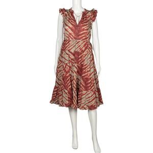 ULLA JOHNSON Red Tie Dye Cotton Sleeve Less Midi Dress Size XS